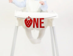 Berry 1st Birthday Decorations, Strawberry Highchair Banner, Berry Sweet One, Strawberry Theme Themed Cake Smash Sign, Red - Pretty Day