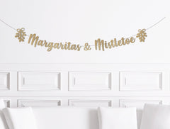 Winter Bridal Shower Decorations, Margaritas and Mistletoe Banner Sign, Christmas Bridal Fiesta Decor, December Wedding Shower Supplies - Pretty Day