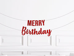 Merry Birthday Banner, Christmas Birthday Decorations, December Birthday Decor, Funny, Party Supplies - Pretty Day