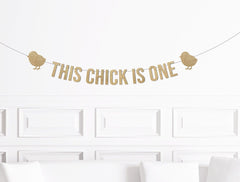 This Chick is One Banner, Chick Themed 1st Birthday Decorations Girl, Farm First Birthday Decor, Chicken, Hatch Party Supplies - Pretty Day