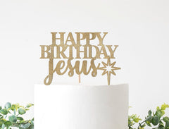 Happy Birthday Jesus Cake Topper, Funny Christmas Cake Sign, HBD Jesus Christmas Party Decorations Decor - Pretty Day