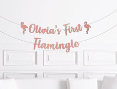 Custom First Flamingle Cursive Banner / Gold Glitter Script First Birthday Wall Sign / Flamingo 1st Birthday Party/Personalized Tropical One - Pretty Day