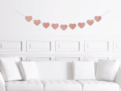 Heart Garland, Valentine&#39;s Day Decor, Pink Rose Gold Heart Bunting Pennant Decorations Galentines, Playroom Mantle Decor - Pretty Day