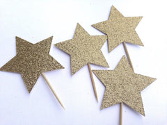 Twinkle twinkle little star cupcake toppers, twinkle twinkle cake topper, gold glitter toothpick, birthday party, first birthday baby shower - Pretty Day