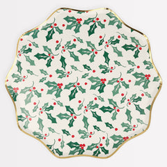 Christmas Holly Pattern Dinner Plates 8pc