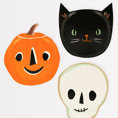 Meri Meri It's Halloween! Skeleton | Spooky Cat | Pumpkin Shaped Paper Plates 8 pack