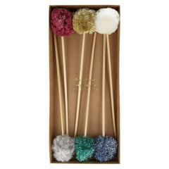 Metallic Pompom Cake Toppers - 6 Pack S0153 - Pretty Day